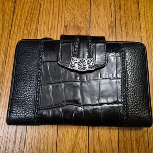 Brighton Black Croc Embossed Leather Checkbook Wallet